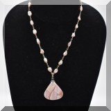 J094. Sage pink pearl and stone pendant necklace. 18” - $48 